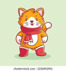 Cute cat wearing a neck warmer and shoes