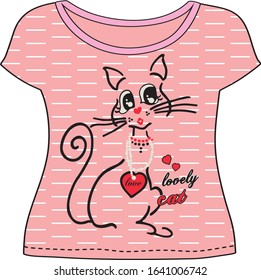 cute cat wearing necklace vector t-shirt drawing.eps