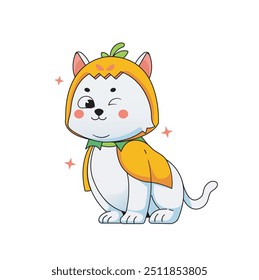 cute cat wearing pumpkin halloween costume vector illustration cartoon animal flat isolated