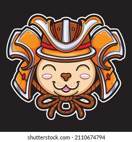 gato lindo usando vector de casco de samurai