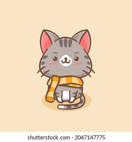 Cute cat wearing scarf cartoon character