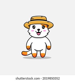 Cute cat wearing straw hat