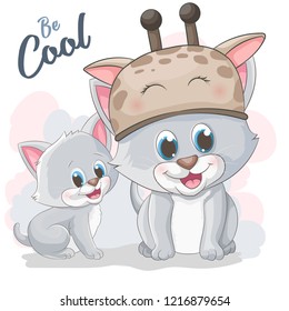 cute cat wears giraffe hat illustration