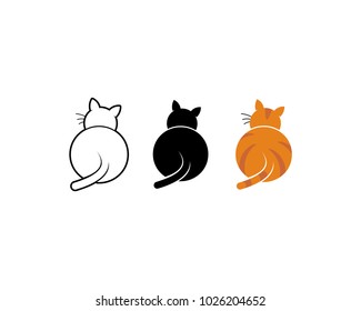 cute cat (white, black, brown) from behind