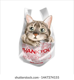 cute cat in white plastic bag illustration