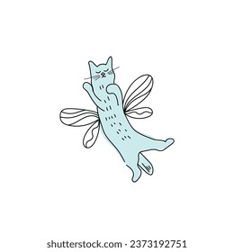 Cute cat with wings on white background