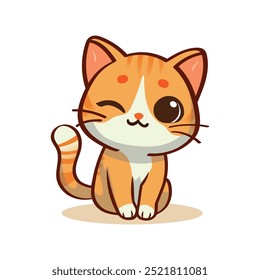 Cute Cat Wink Vetor Cartoon, Ilustração feliz de Winking Cat, Cute Kitty Cartoon, Kawaii Cat Vetor.