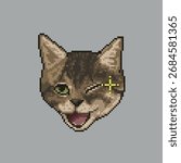 Cute cat winking, pixel art illustration