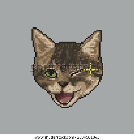 Cute cat winking, pixel art illustration