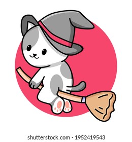 Cute cat witch cartoon illustration