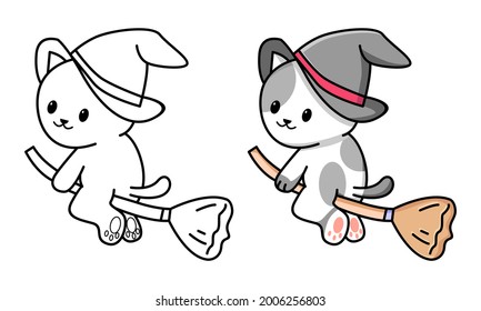 Cute cat witch coloring page for kids