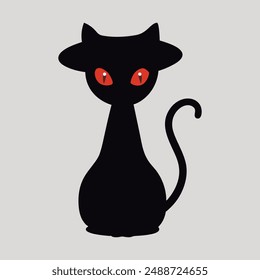 Lindo gato con sombrero de bruja etiqueta engomada de dibujos animados - dibujado a mano, ilustración aislada