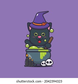 cute cat witch making potions