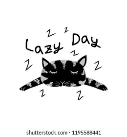  Cute cat with word lazy day., for cards, flyers, posters, shirts design