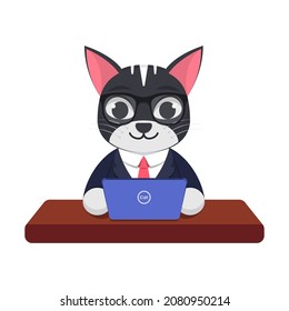 Cute cat at work, white background