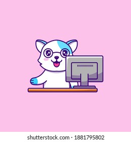 Cute cat working with computer