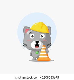 Cute cat working in construction