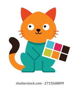 Gato lindo que trabaja en la tableta de Diseño gráfico en la oficina moderna, creando diseños eficientemente mientras que agrega el encanto juguetón a las ilustraciones profesionales de la oficina del Vector.