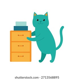 Gato lindo que trabaja en el escritorio de pie en la oficina de Vector sólido limpio, manteniendo productivo mientras que agrega el encanto juguetón a las Ilustraciones vectoriales modernas profesionales.