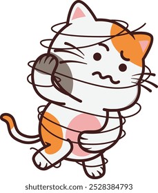Gato Bonito Embrulhado na Ilustração de Thread