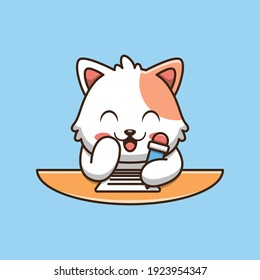 cute cat is writing cartoon illustration