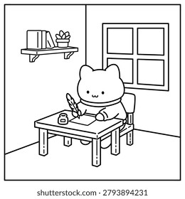 Cute Cat Writing Letter