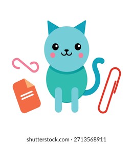 Lindo gato escribiendo notas con lápiz en el diario en la oficina, grabando tareas de manera eficiente mientras agrega encanto lúdico a las ilustraciones profesionales de la oficina de Vector.