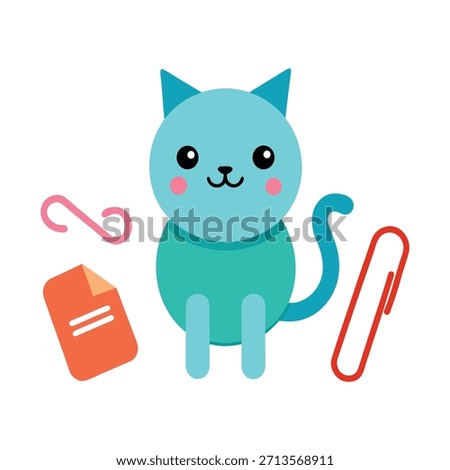 Cute cat writing notes with pencil in diary in office, recording tasks efficiently while adding playful charm to professional vector office illustrations.