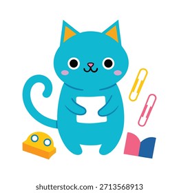 Cute cat writing professional emails on laptop in minimal workspace, communicating efficiently while adding playful charm to professional modern vector office illustrations.