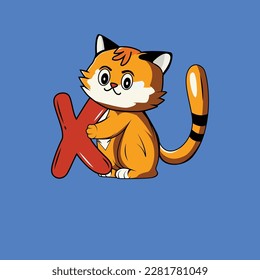 Cute cat with X Letter Vector Illustration