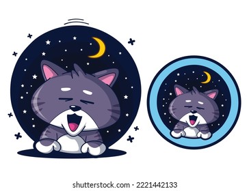 Cute Cat Yawing Sleepy Cartoon Characters