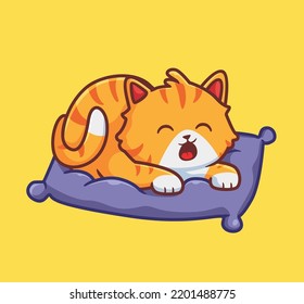 cute cat yawn on pillow. isolated cartoon animal illustration. Flat Style Sticker Icon Design Premium Logo vector. Mascot Character