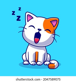 Cute Cat Yawning Sleepy Cartoon Vector Icon Illustration. Animal Nature Icon Concept Isolated Premium Vector. Flat Cartoon Style