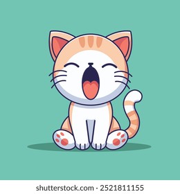 Gato Bonito Yawning Sleepy Cartoon Vetor Ilustração Ícone. Animal Nature Icon Concept Vetor Isolado. Estilo de Desenho Animado Plano