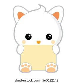 cute cat with a yellow rectangle signboard