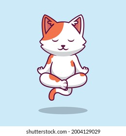 Dibujo de dibujos animados de yoga de gatitos Cute cat El concepto de tecnología aislada. Estilo de caricatura plana adecuado para llevar páginas web, carteles, volantes, pegatinas, tarjetas