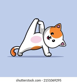 Cute Cat Yoga Cartoon Vector Icon Illustration. Animal Sport Icon Concept Isolated Premium Vector.