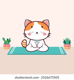 Cute cat yoga poses vector art illustration 