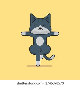 cute cat yoga tree poses vector Icon Illustration. Animal Icon Concept Isolated Premium Vector