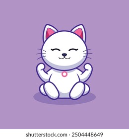 Ilustración linda del icono del Vector de la yoga del gato