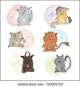 Cute cat zodiac. Funny cats. Vector illustration.