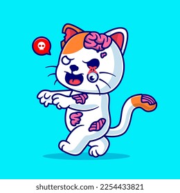 Cute Cat Zombie Cartoon Vector Icon Illustration. Animal Halloween Icon Concept Isolated Premium Vector. Flat Cartoon Style