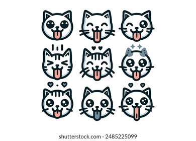 Cute cate funny face Vector Art icons