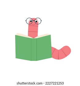 A cute caterpillar bookworm worm cute cartoon character education mascot wearing graduation hat and glasses reading a book eps 10