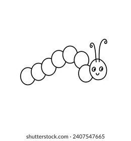 Cute caterpillar cartoon character, doodle style flat vector outline for coloring book