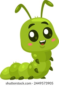 Cute Caterpillar Cartoon Character. Vector Illustration Flat Design Isolated On Transparent Background