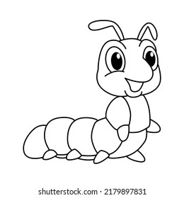 Cute caterpillar cartoon coloring page illustration vector. For kids coloring book.