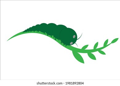 Cute caterpillar cartoon with leaves vector illustration isolated on white background