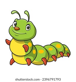 Cute caterpillar cartoon on white background