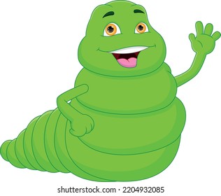 cute caterpillar cartoon waving on white background